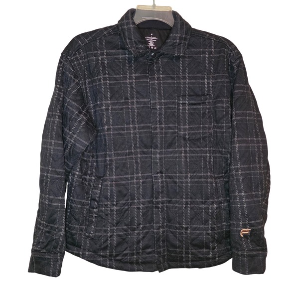 Fabletics Other - Fabletics Mens Quilted Plaid Shirt Jacket L Black Long Sleeve Button Up Casual